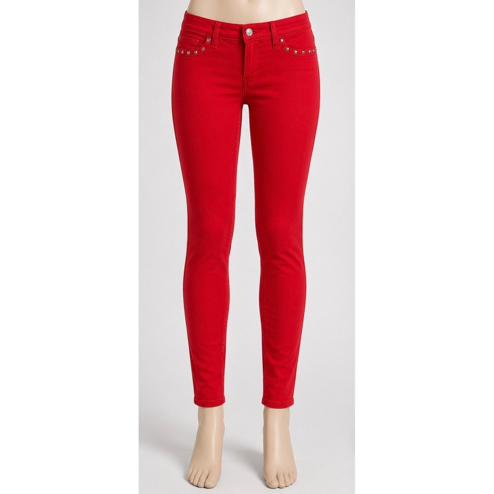 Levis 524 Too Superlow Skinny Jeans Red Studded Low Rise Denim 7M 28 NEW